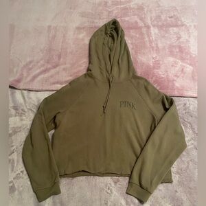PINK Victoria's Secret Olive Green Cropped Hoodie